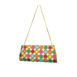 David Jeffery Ivory Multicolor Beaded Clutch